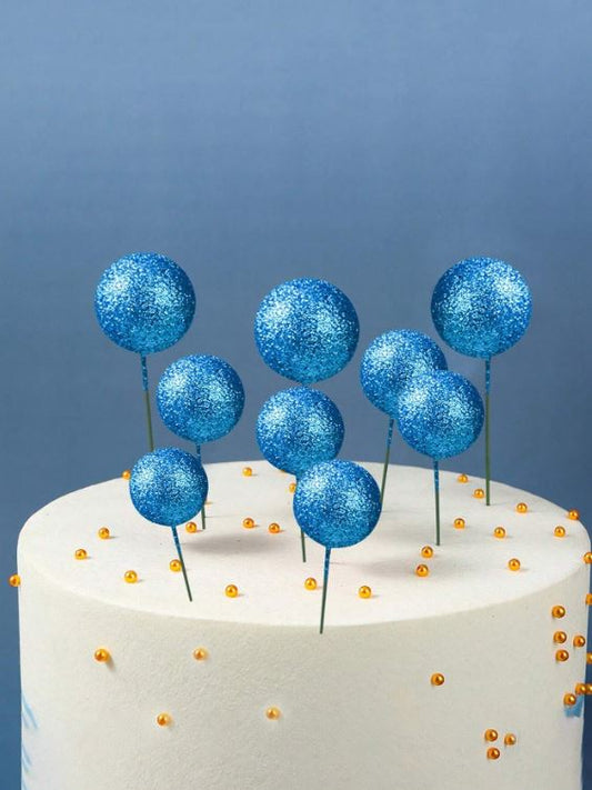 20pcs Blue Glitter Foam Balls Cake Topper Set