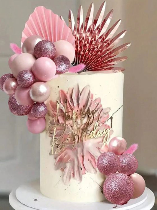 20pcs Pink Glitter Foam Balls Cake Topper Set