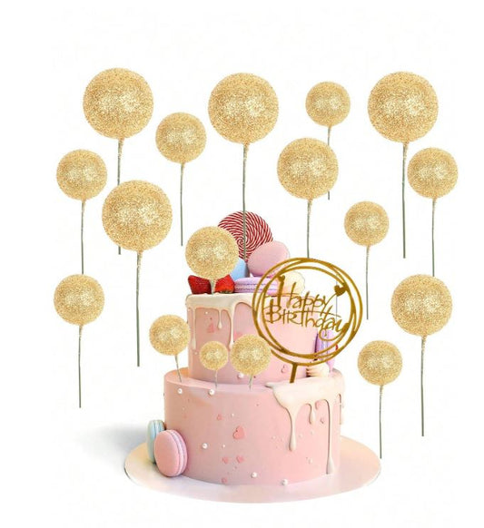 20pcs Gold Glitter Foam Balls Cake Topper Set