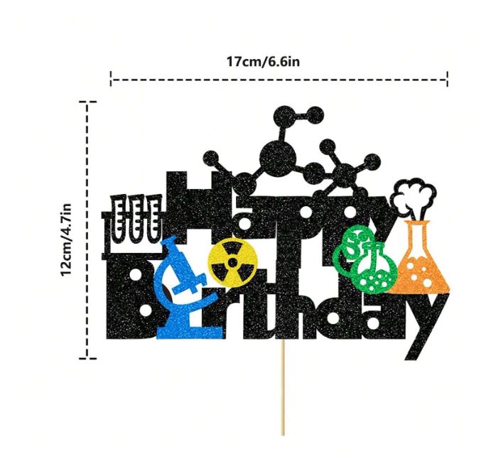 Glitter Science Experiment Themed Birthday Cake Topper