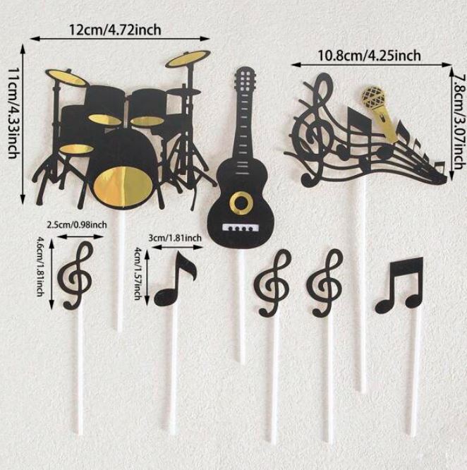 Set Of 8 Musical Note Cake Toppers