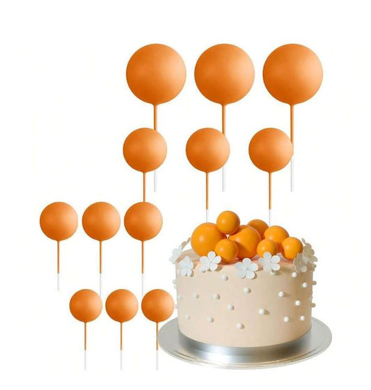 12pcs Caramel Color Foam Balls Cake Toppers Set