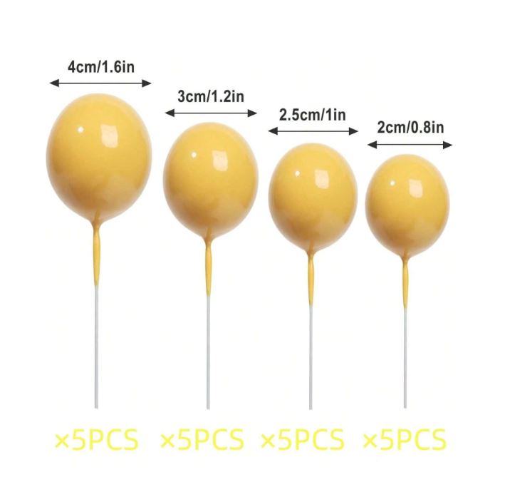 20 Pcs Yellow Foam Balls Cake Topper Set