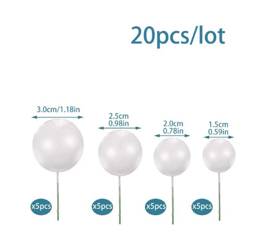 20 Pcs - White Foam Balls Cake Topper - Small