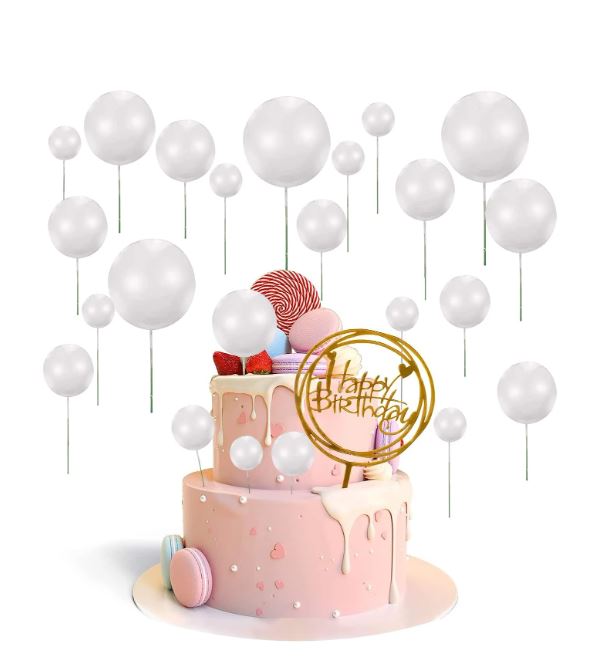 20 Pcs - White Foam Balls Cake Topper - Small