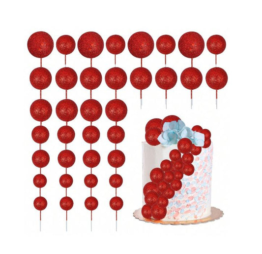 20Pcs Red Glitter Foam Balls - Cake Topper Set