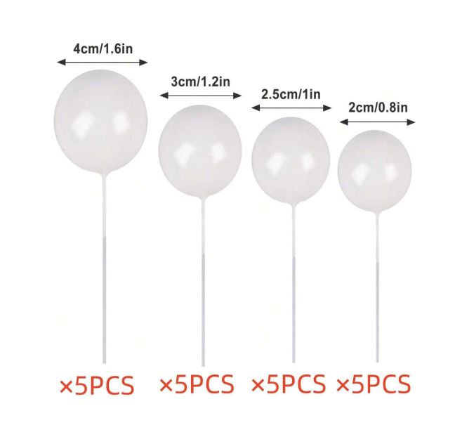 20 Pcs - White Foam Balls Cake Topper