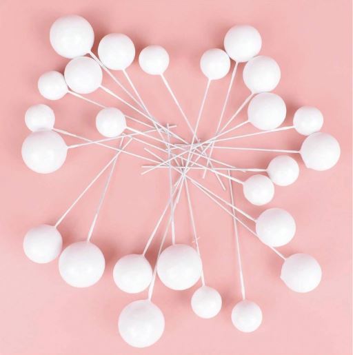 20 Pcs - White Foam Balls Cake Topper