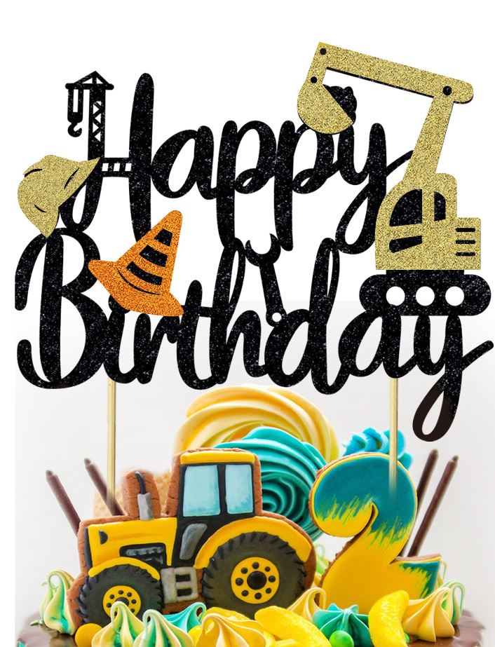 Excavator Themed Happy Birthday Cake Topper