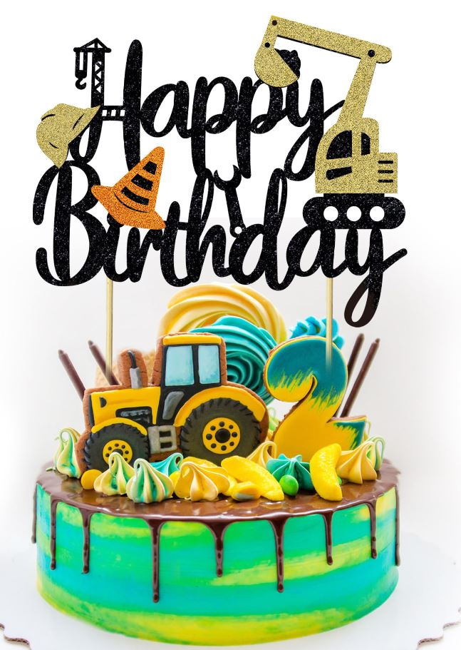 Excavator Themed Happy Birthday Cake Topper