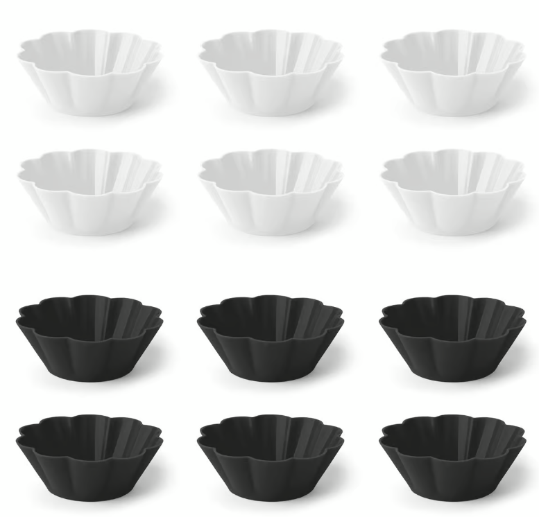 Silicone Bake Cup Scalloped s/12 B&W