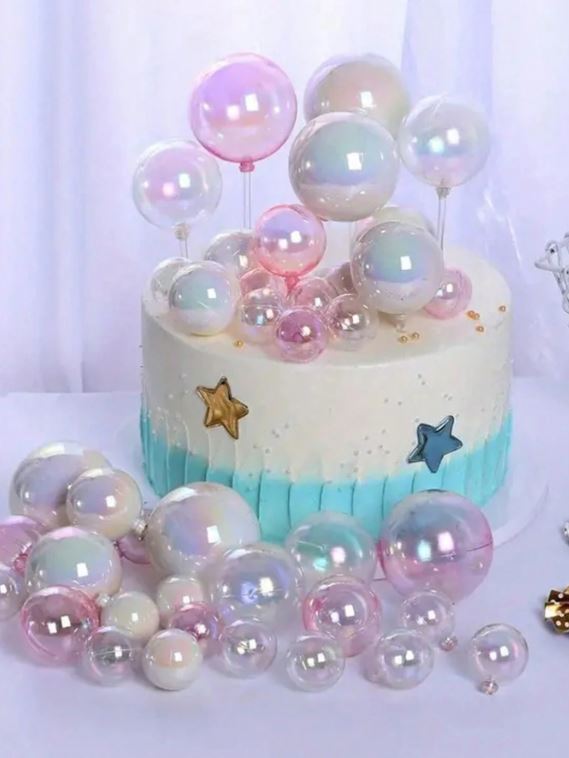 10Pcs Multicolor Transparent Plastic Balls Cake Topper Set