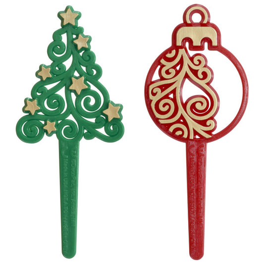 Tree and Ornament Icons Cupcake Picks