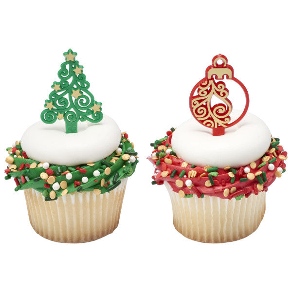 Tree and Ornament Icons Cupcake Picks