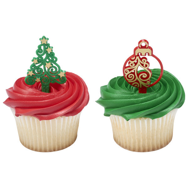 Tree and Ornament Icons Cupcake Picks